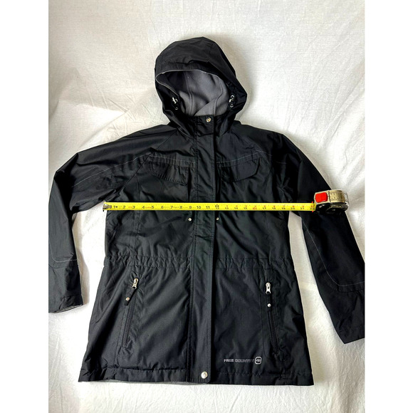 Free Country Lined Women's Jacket Black Hooded Draw String Waist Size M - Picture 5 of 9